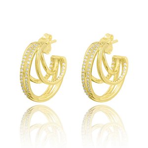 Brinco Argola Meia Lua semijoia em ouro 18k