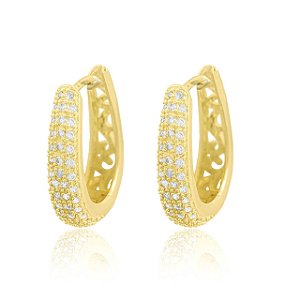 Argola Estampada Luxo Cravejada com Zircônias banho 10 milésimos de ouro 18K