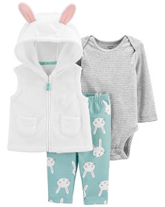 Conjunto Carter´s 3 peças -  Colete Coelhinho com capuz