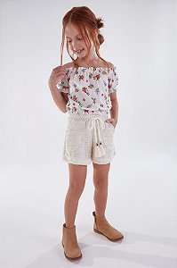 Conjunto KikiXodó Blusa e Short Floral e Bege