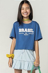 Blusa Cropped Copa Brasil Feminina Azul