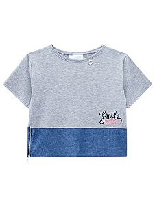 Blusa Menina Anjo Malha Canelada Mescla e Azul