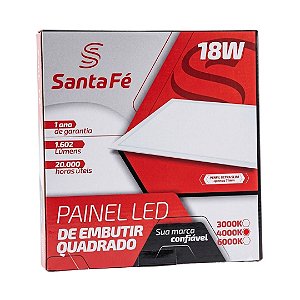 Placa LED Embutir 18W 4000K Santa Fé 1602Lm 21,6x21,6