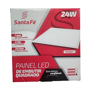 Placa LED Embutir 24W 6000K Santa Fé 2136Lm 29x29