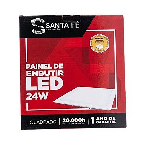 Placa LED Embutir 24W 3000K Amarela (Luz Quente) Santa Fé 29x29