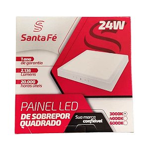Placa LED Sobrepor 24W 6000K Branco Frio 2136Lm 28x28 Santa Fé