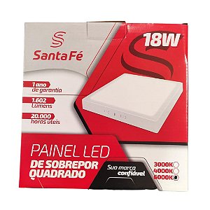 Placa LED Sobrepor 18W 6000K Branco Frio 1602Lm 20,5X20,5 Santa Fé