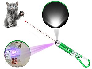 Laser Pointer Vermelho 3 Em 1 Chaveiro Lanterna Gato Brincar