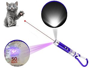 Laser Pointer Vermelho 3 Em 1 Chaveiro Lanterna Gato Brincar