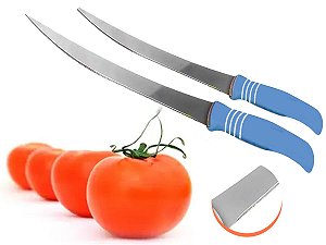 Faca Tomate Frutas Legumes 5 Pol Inox Knife Azul 2 Peças