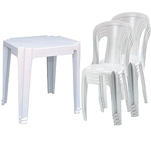 Jogo Mesa Monobloco Quadrada C 4 Cadeiras Branca Multiuso Lar Plastico -  Shop Tintas