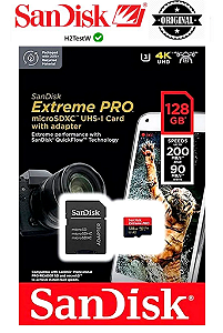 Cartão de Memória Sandisk Extreme Pro 128GB 200MB/s Microsd 4K