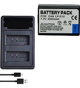 Kit Carregador + Bateria Lp-e10 Para Canon Eos Rebel T3 1100d, T5 1200d, T6 1300d