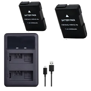 Kit 2 Baterias + Carregador EN-EL14 2050mAh p/ Nikon | Ponto Tech
