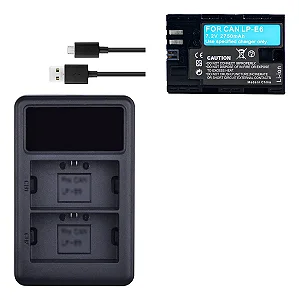 Kit Bateria LP-E6 + Carregador USB p/ Canon 5D 6D 7D | Ponto Tech
