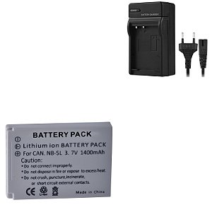 Kit 1 Carregador + Bateria NB-5L 1400mAh 3.7V P/ Canon PowerShot SX260HS, SD900