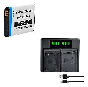 Kit Carregador + Bateria Bp-70a Samsung Aq100 Dv100 Dv150f Es65 Es67 Es70
