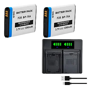 Kit Carregador + 2 Baterias Bp-70a Samsung Aq100 Dv100 Dv150f Es65 Es67 Es70