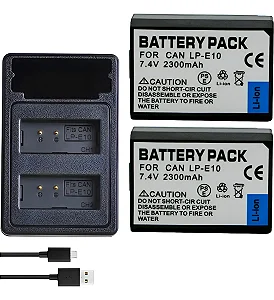 Kit 2 Baterias LP-E10 + Carregador USB p/ Canon T3-T6 | Ponto Tech