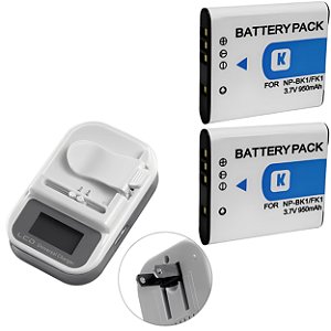 Kit  2 Baterias NP‑BK1/FK1 3.7V + Carregador Universal LCD Ponto Tech