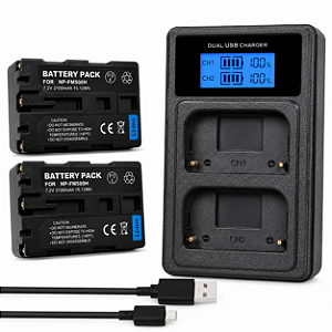 Kit Carregador + 2 Baterias NP-FM500H 2100mAh Compatível Sony Alpha DSLR