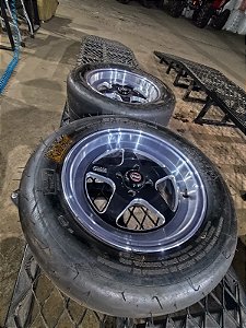 Par de roda RTS - 8 Pol furação 4x100 + Pneus CT DRAG AG 24.5x8 - 15