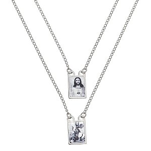 Escapulário de São Jorge preto e branco em inox