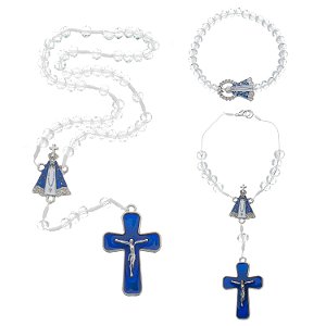Kit de Nossa Senhora Aparecida com Terço, Dezena e Pulseira - Translúcido