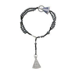 Terço de Pulso de Nossa Senhora Aparecida em Metal Prata - Hematita
