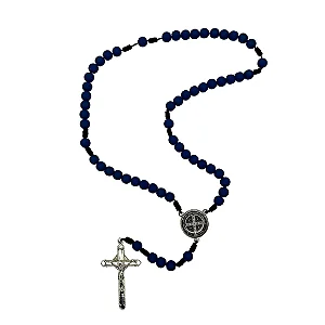 Terço da Medalha de São Bento com Conta Emborrachada - Azul