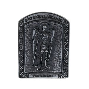 Mini Quadro de São Miguel Arcanjo em Metal - Prata Velha