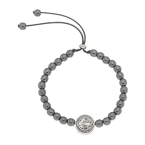 Pulseira com Medalha de São Bento e Contas em Hematita - Prata