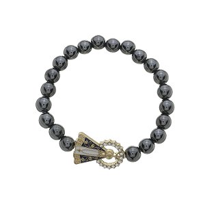 Pulseira de Nossa Senhora Aparecida com Elástico e Conta Pérola - Hematita