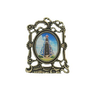 Quadro de Mesa de Nossa Senhora Aparecida em Metal Ouro Velho - Tam P