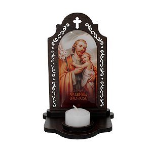 Capela São José com Porta-Vela em MDF 16,3cm – Imagem Resinada com Vela Inclusa