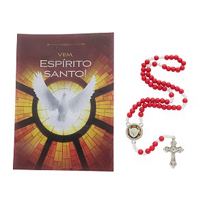 Terço com Folheto do Divino Espírito Santo - Vermelho