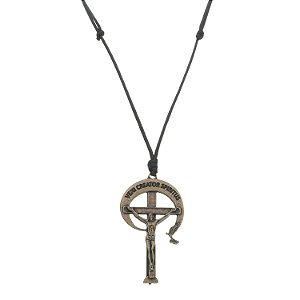 Cordão de Couro com Crucifixo da RCC em Metal - Ouro Velho - Tamanho M - Kit 25 unidades