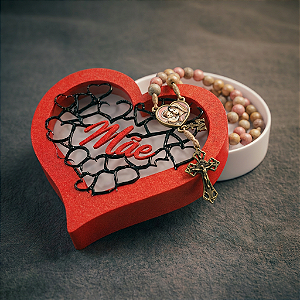 Kit Terço Contas Madeira 8mm com Cordão Rosa Claro Mãe de Todas as Mães e caixa presente ESPECIAL