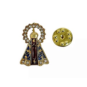 Broche Nossa Senhora Aparecida Luxo - Resplendor Cravejado Dourado