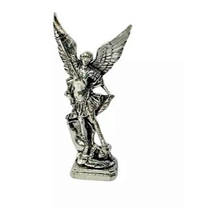 Enfeite São Miguel Arcanjo Metal Prateado Auto Colante – Unidade | Adesivo Religioso Decorativo