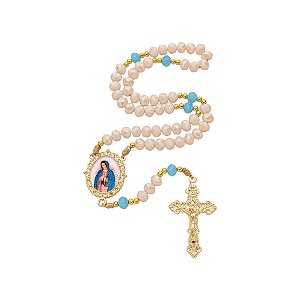 KIT TERÇO CRISTAL LUXO NOSSA SENHORA DE GUADALUPE + PORTA TERÇO ESPECIAL MÃE