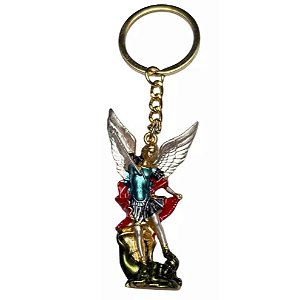 CHAVEIRO SÃO MIGUEL ARCANJO DOURADO ASAS BRANCAS - FÉ E PROTEÇÃO