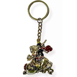 CHAVEIRO SÃO JORGE DOURADO METAL - SANTO GUERREIRO FÉ E PROTEÇÃO