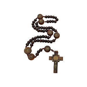 TERÇO INTERCESSOR DE SÃO BENTO – MADEIRA MARROM 10MM E PAI NOSSO 20MM