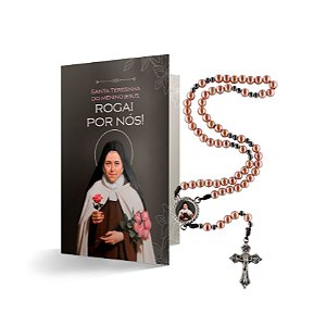 KIT TERÇO SANTA TERESINHA (ROSEGOLD 6MM) + FOLHETO ORACIONAL
