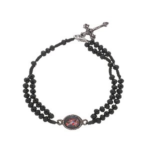 Terço de Pulso de São Miguel Arcanjo com Conta Cristal Preto