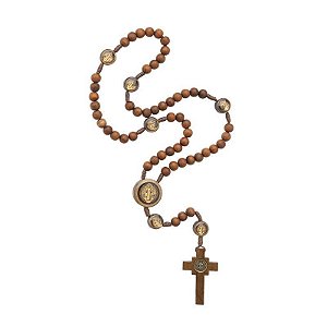Terço São Bento – Madeira Canela 8mm com Cordão Reforçado