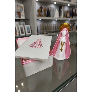 Kit Luxo Nossa Senhora Aparecida 11cm + Caixa Exclusiva Rosa