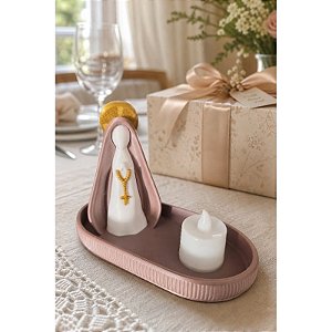 Kit Altar Moderno Nossa Senhora + Bandeja Porta-Terço e Vela de Led - Cor ROSÉ
