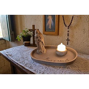 Kit Bandeja Ore e Confie Santa Rita de Cassia - Decoracao com Vela de LED